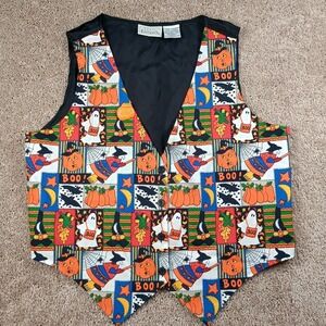 Vintage Basic Editions Witch Halloween Vest Pumpkin Pin Teacher Patchwork Large